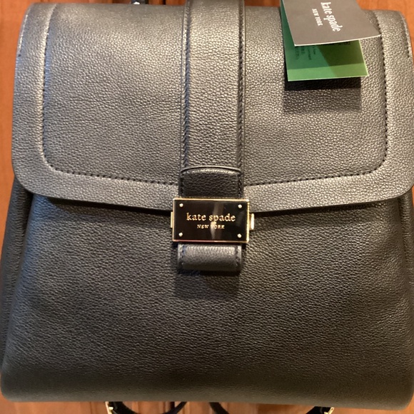 Kate Spade NY Nouveau Black Pebbled Leather Flap Bag/Purse/Backpack Medium Size - Picture 3 of 16